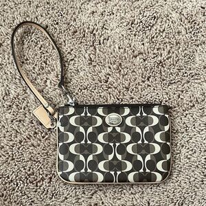Coach Peyton Signature C Brown and White Canvas Wristlet